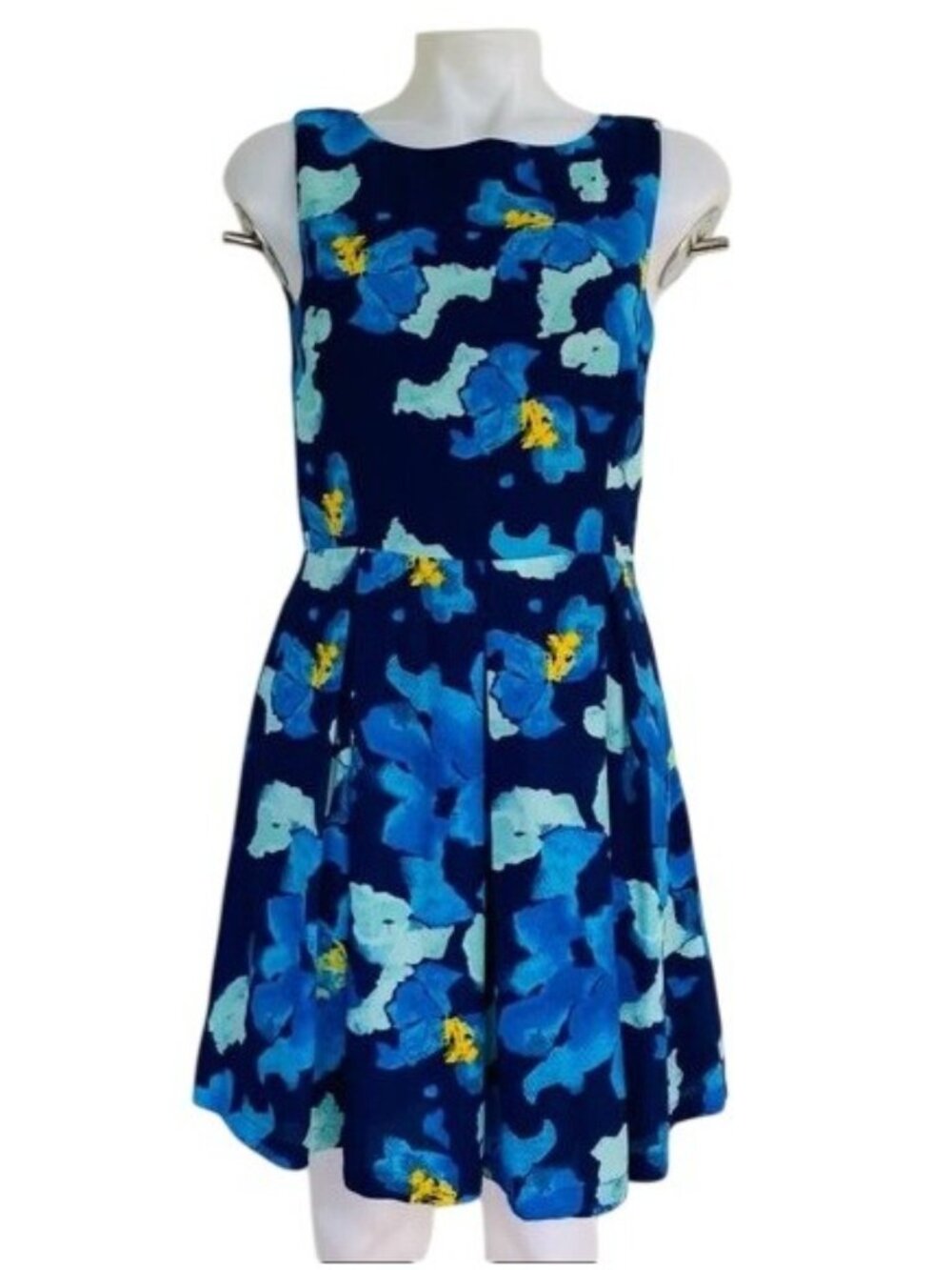 Charming Charlie Womens Sleeveless Blue Floral Fit & Flare Dress Size S Polyeste